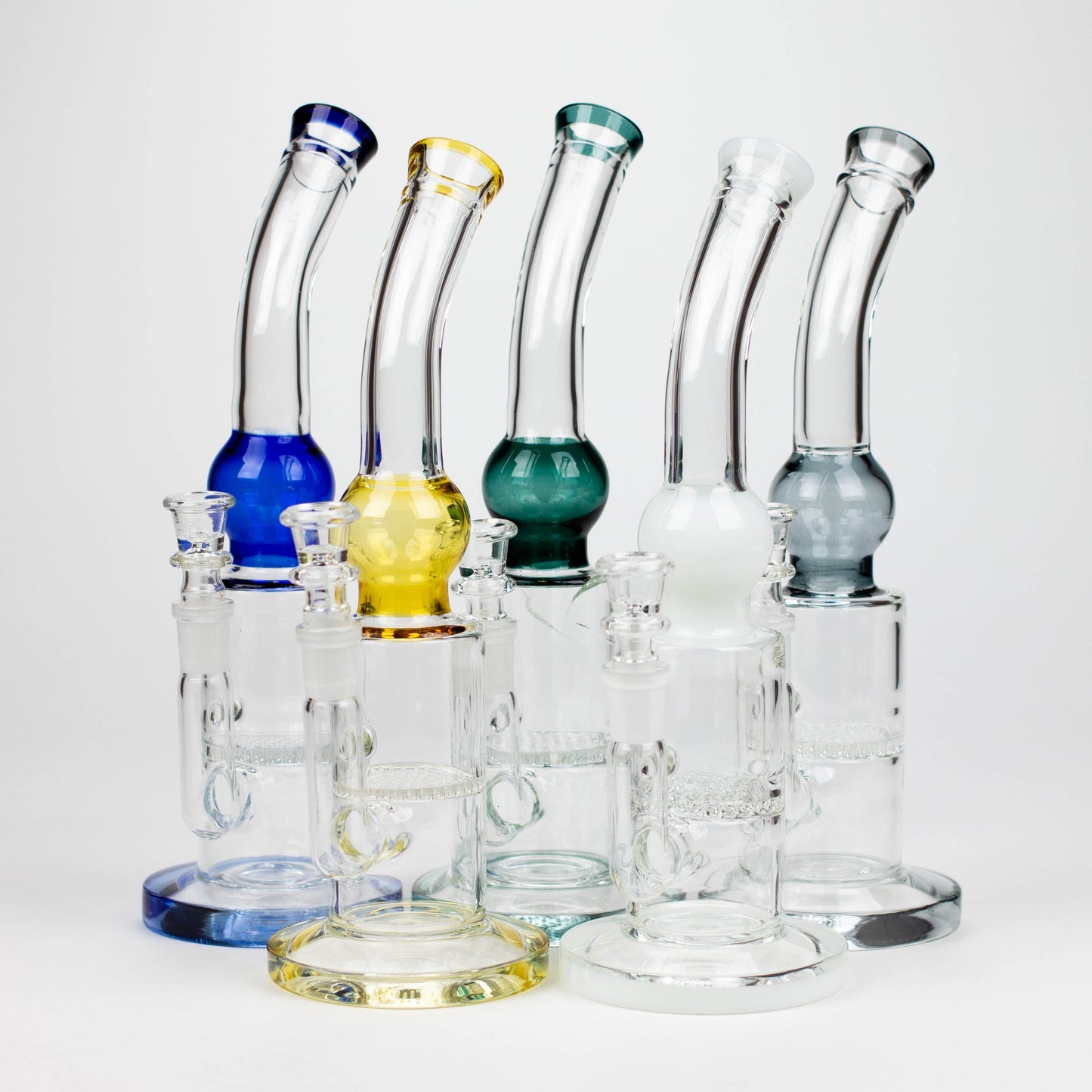 11" Color accented glass bong with honeycomb diffuser-Assorted