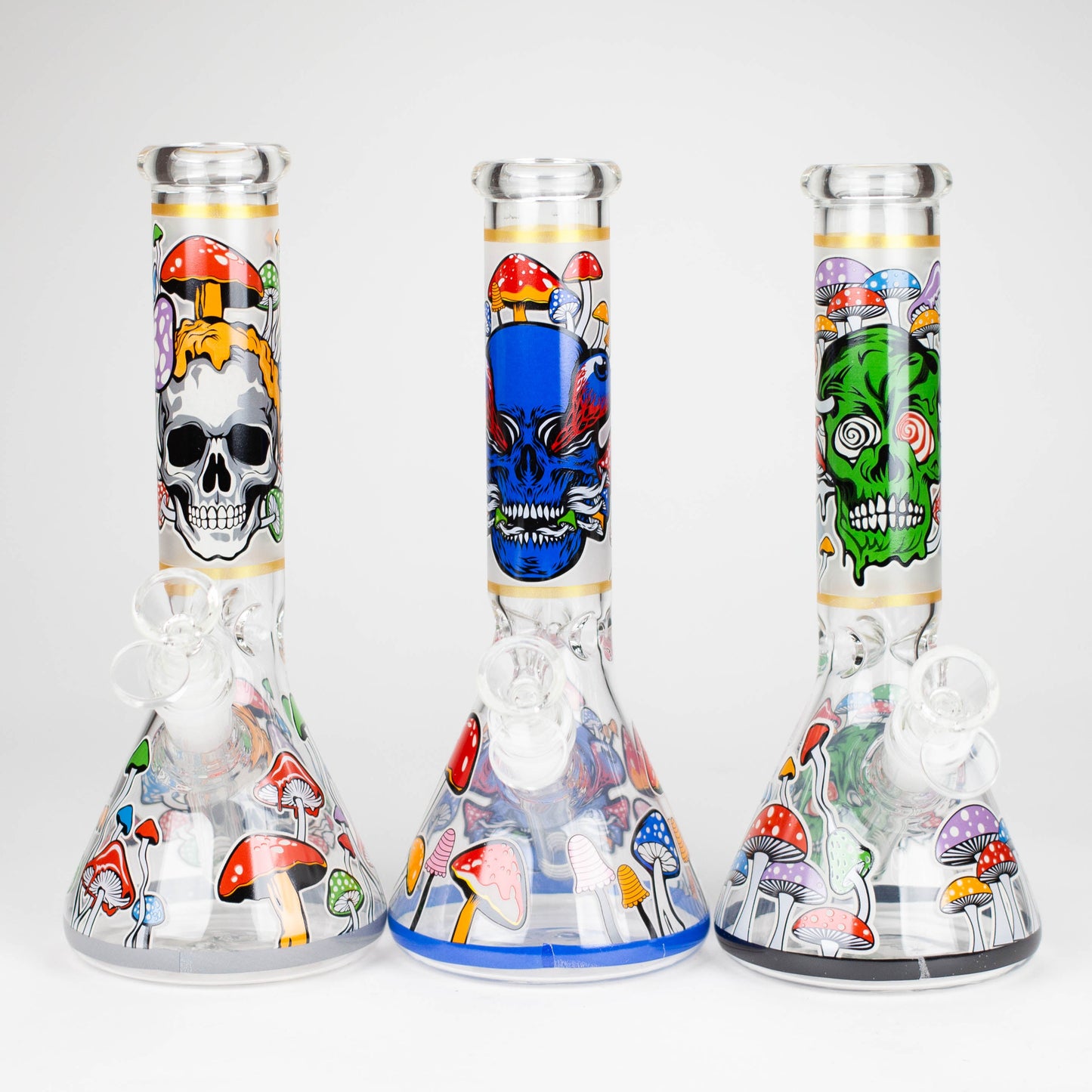 10" Glow in the dark Glass Bong With Mushroom Skull Design_0