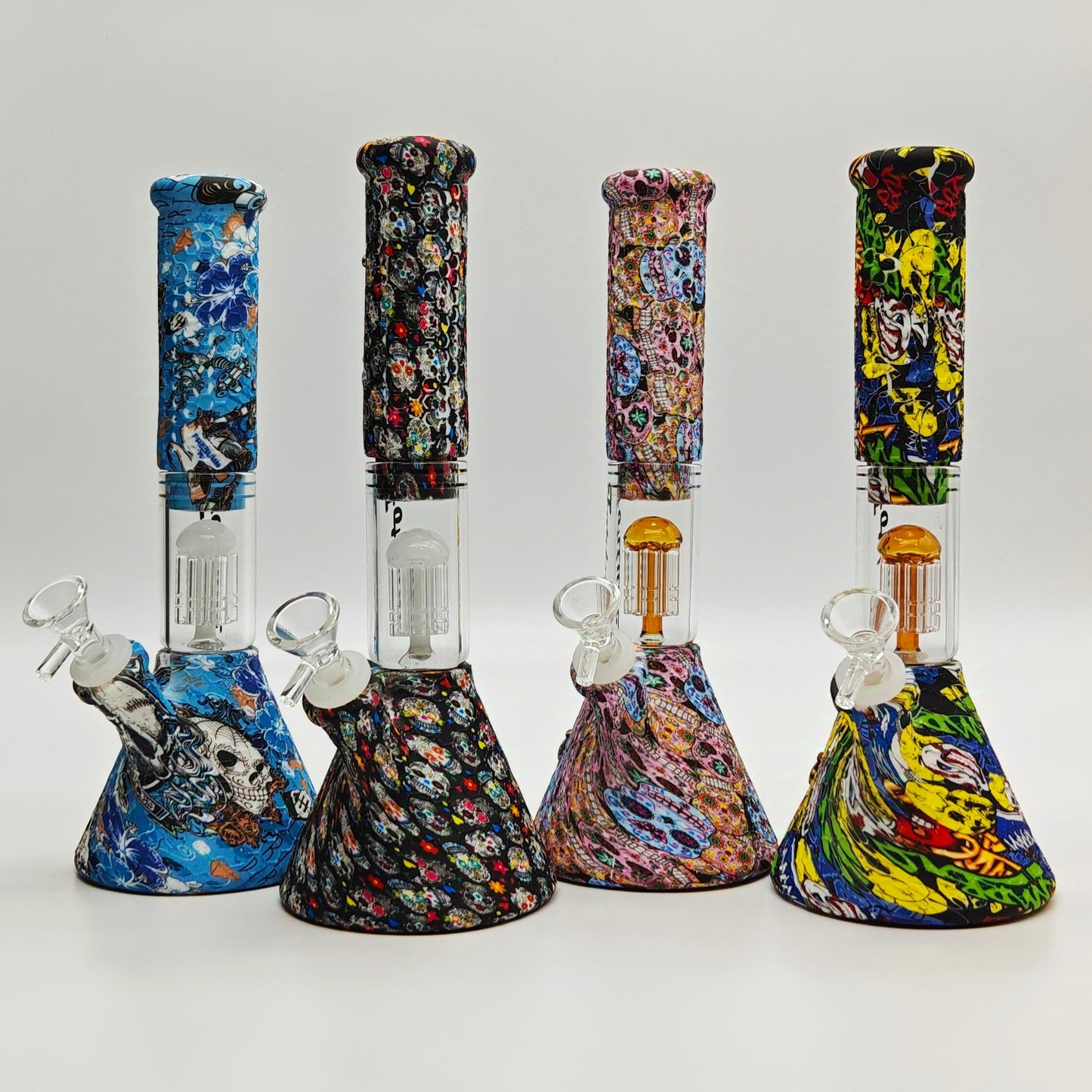 Fortune | 11" Graphic Silicone with glass percolator bong - Assorted