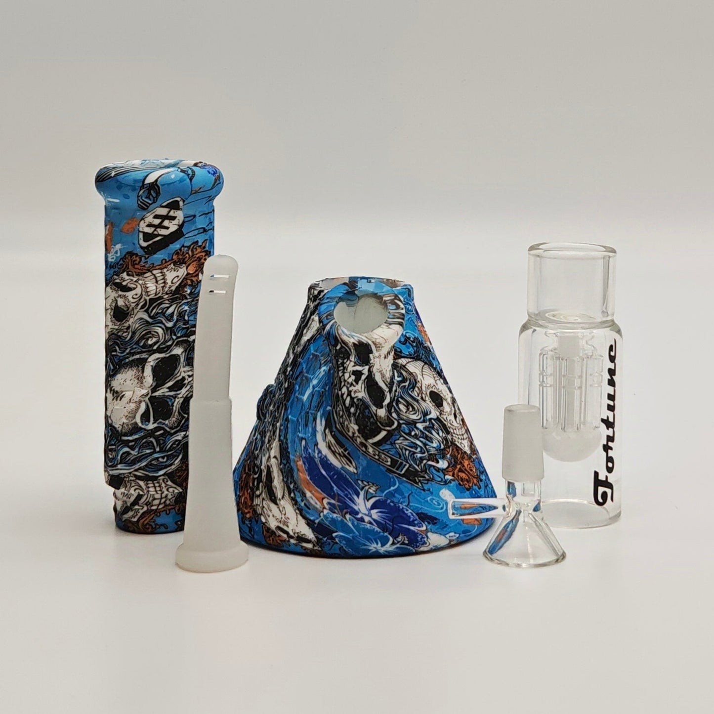 Fortune | 11" Graphic Silicone with glass percolator bong - Assorted