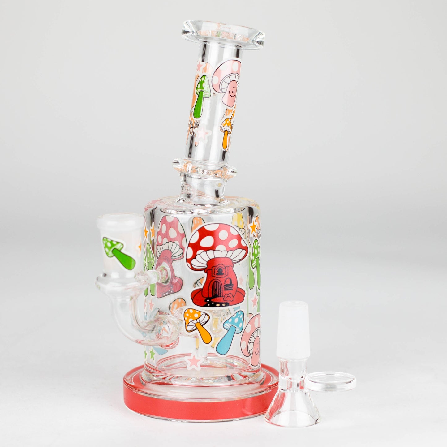 7" Color accented Glass Bong With Perc- Mushroom Design_5