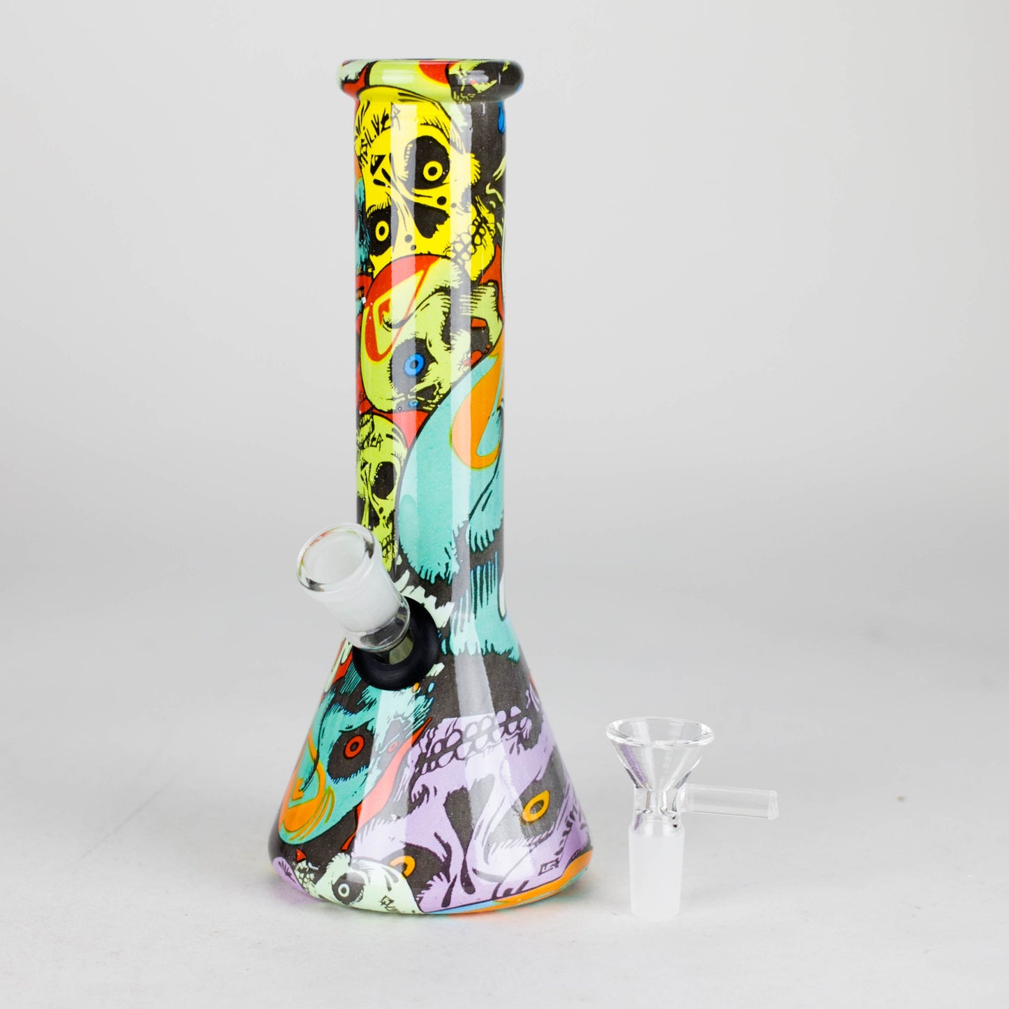 8" Glass Bong Multi Color Long Neck Flask Round Shaped