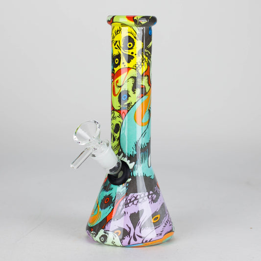 8" Glass Bong Multi Color Long Neck Flask Round Shaped