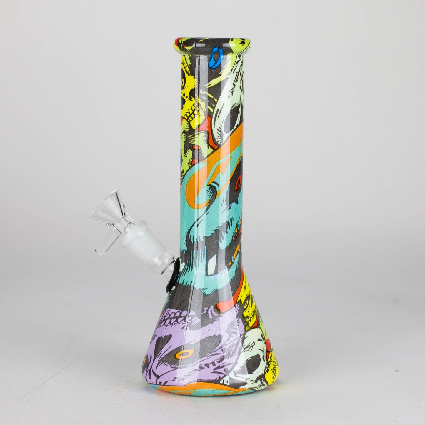 8" Glass Bong Multi Color Long Neck Flask Round Shaped