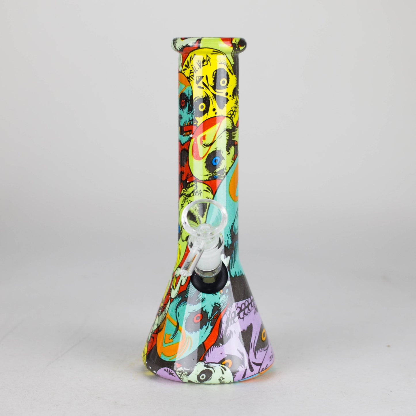 8" Glass Bong Multi Color Long Neck Flask Round Shaped