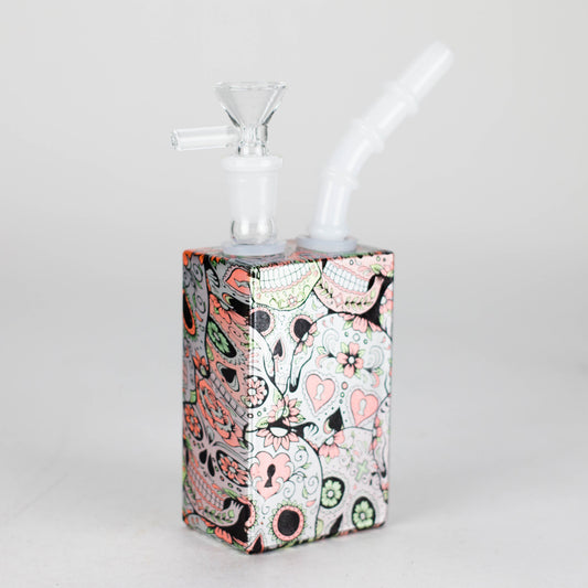 7" Glass Mini Bong Orange Skull Color Printed