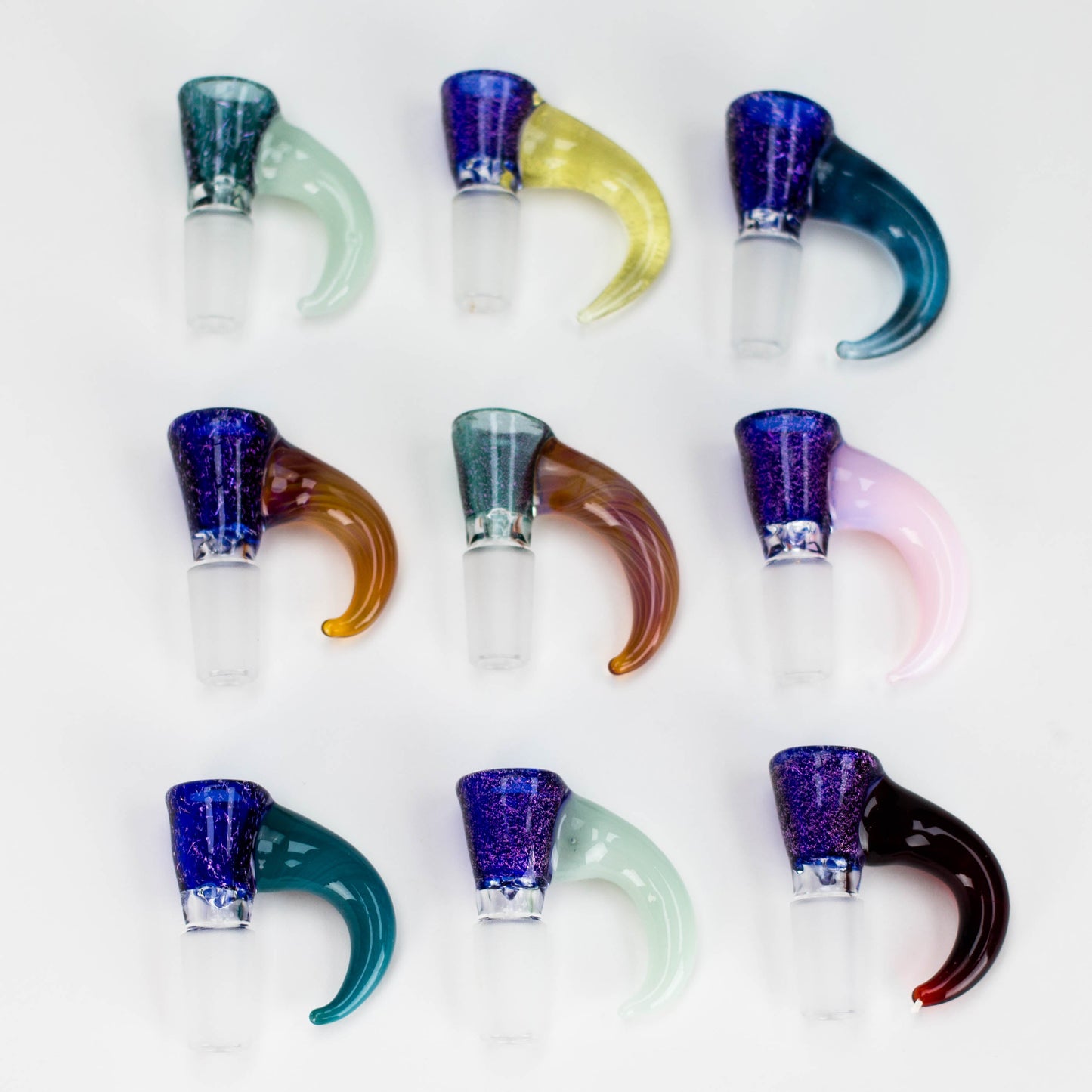 Shine Glassworks | 14mm 3 Hole Dichroic Bowl with coloured Horn - Made in Canada