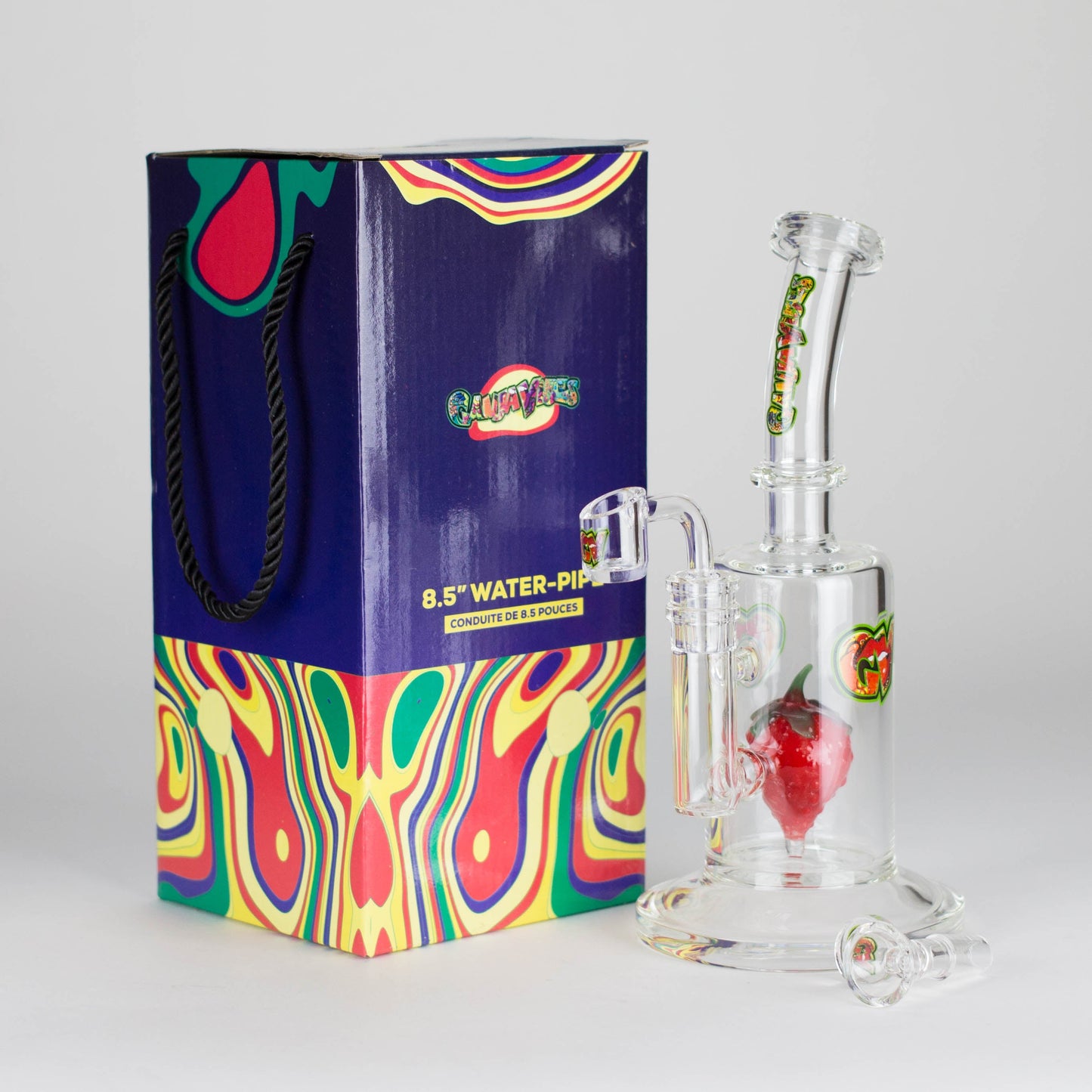 Ganjavibes | 8.5 inches Strawberry perc Waterpipe & Dabrig with Quartz Banger