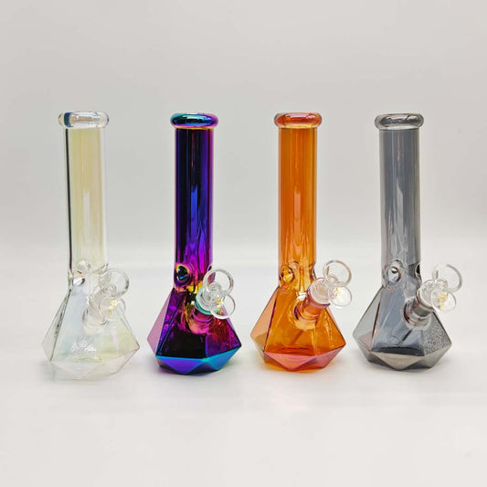 10" 4mm Electroplated Hexagon Base Glass Bong-Assorted Color