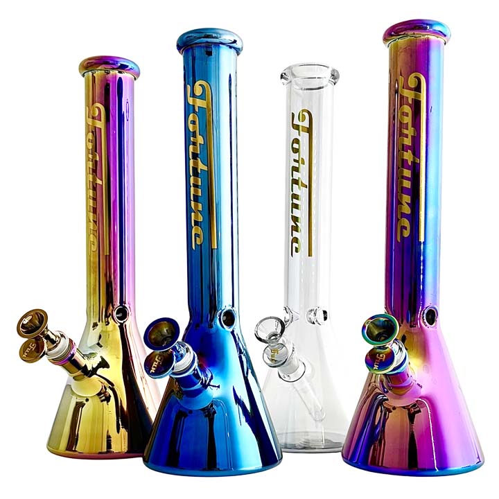 Fortune | 14" 4mm Electroplate Glass Bong- Assorted Colour