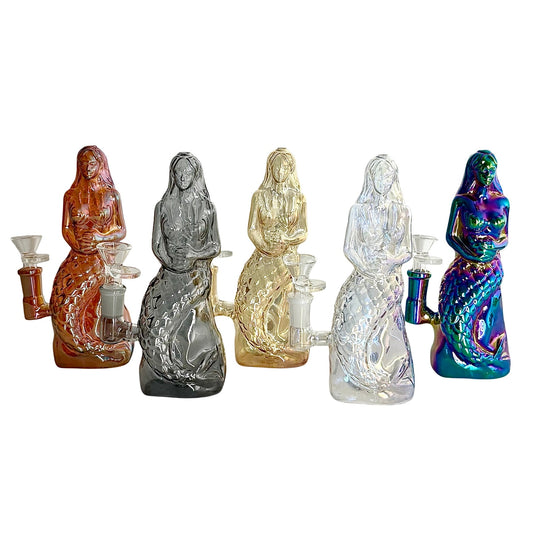 7" Mermaid Design Electroplate Glass Bong – Compact & Stemless