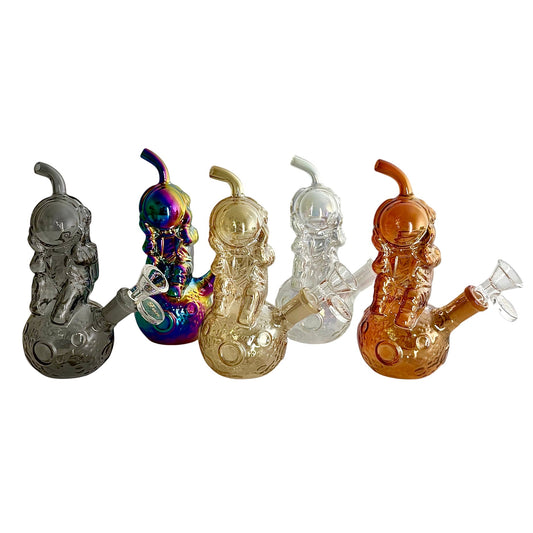 6" Astronaut Design Electroplate Glass Bong – Compact & Stemless