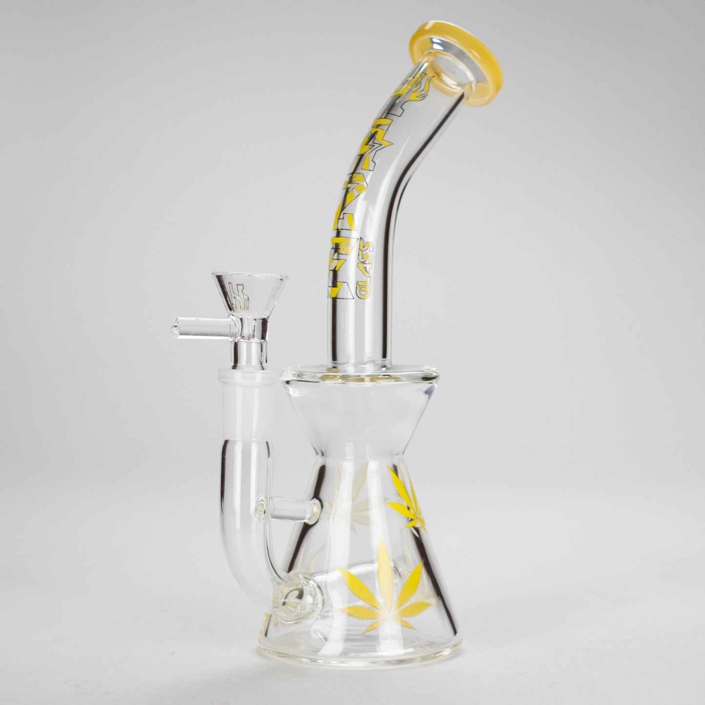 Haze | 8.5″ Weed Leaf Bent Neck Glass Bong – Jade Yellow (Mini-E)