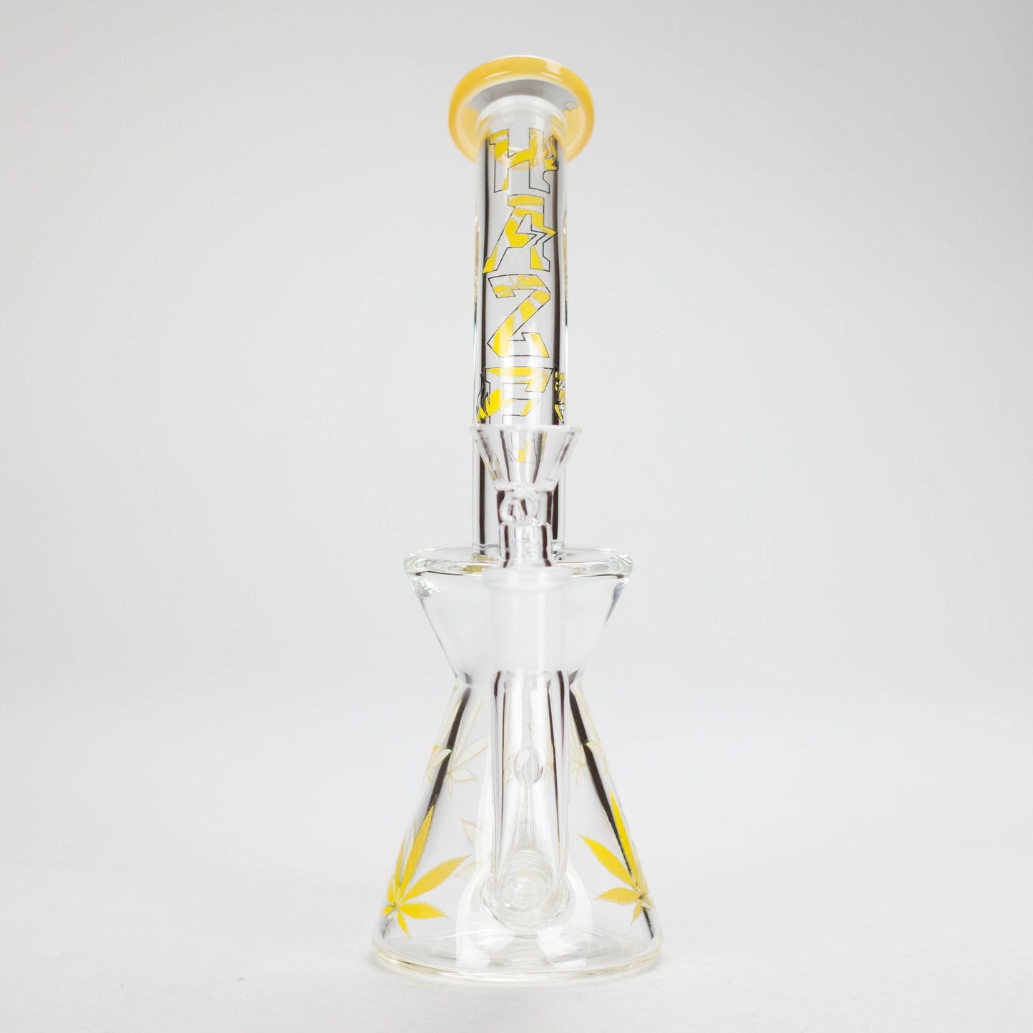 Haze | 8.5″ Weed Leaf Bent Neck Glass Bong – Jade Yellow (Mini-E)