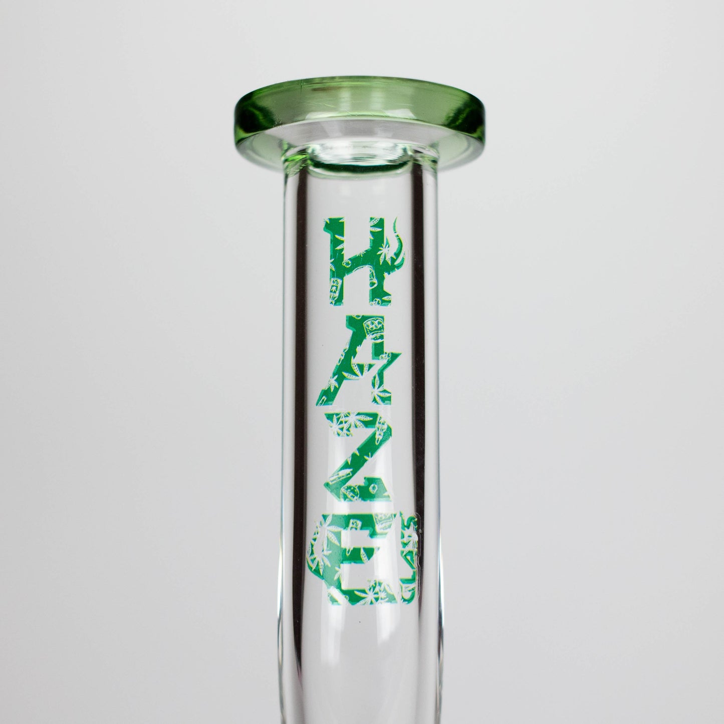 Haze | 9″ Bubble Base Glass Bong – Green Weed Leaf Design (Mini-A)