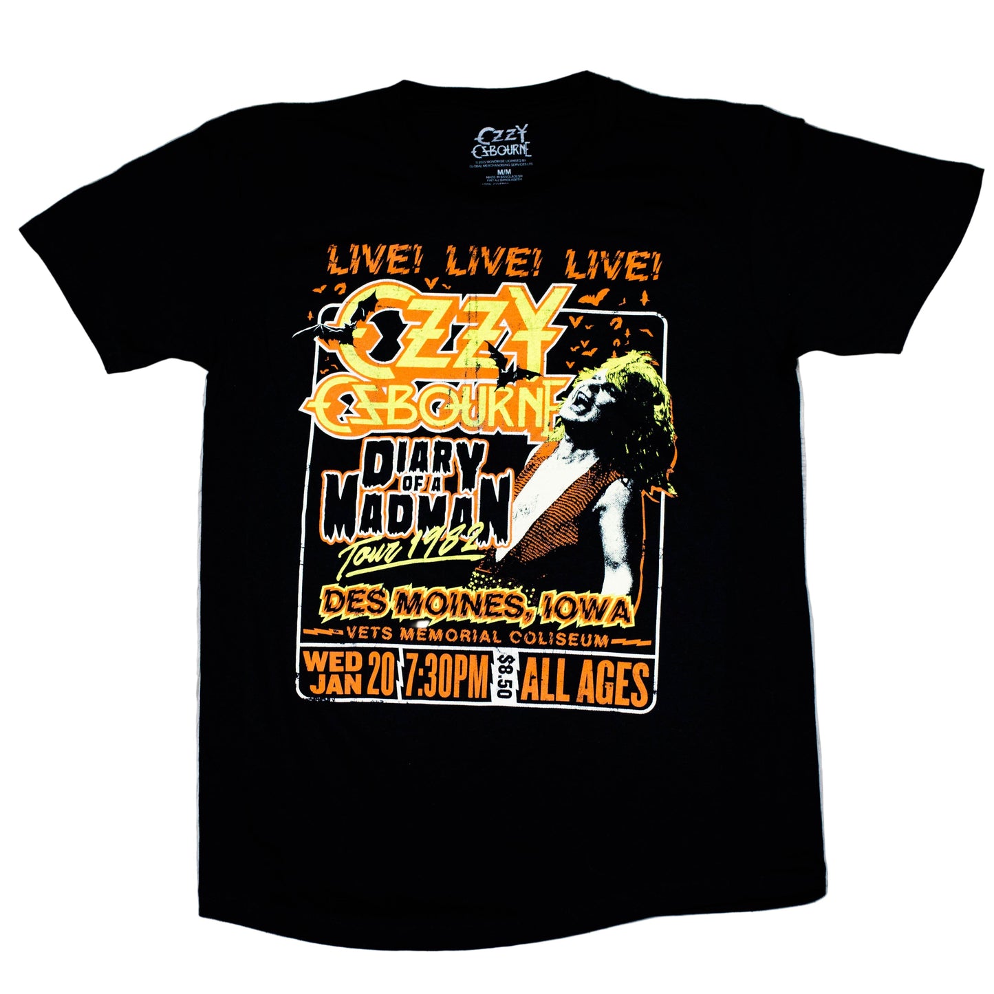 Ozzy Osbourne | “Live” Short Sleeve Unisex Black T-Shirt – Officially Licensed Rock Band Tee