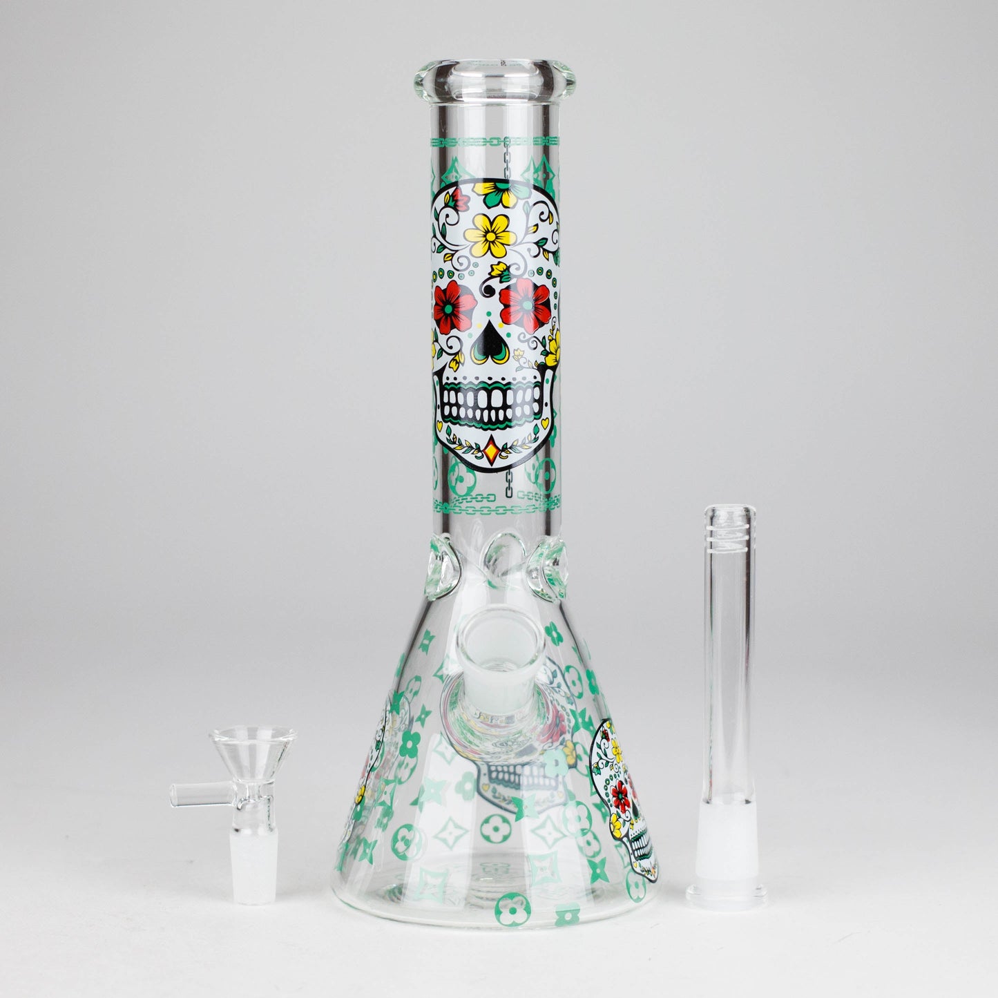 10" Sugar Skull Design Glass Beaker Bong