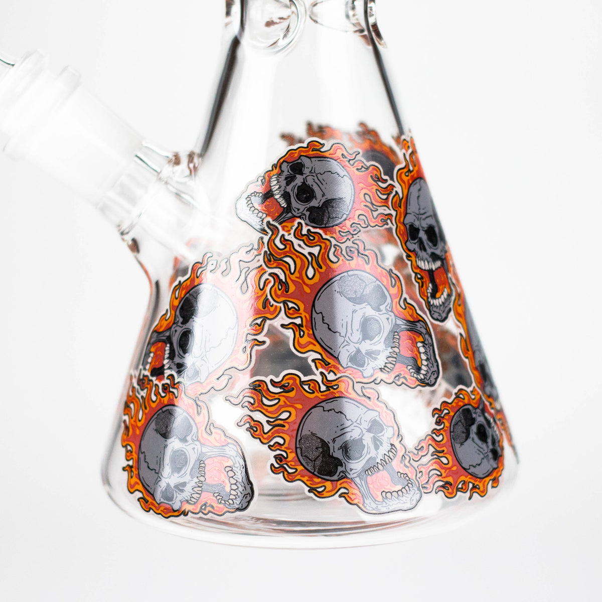 10" Furious Skull Design Glass Beaker Bong-Glow in the dark