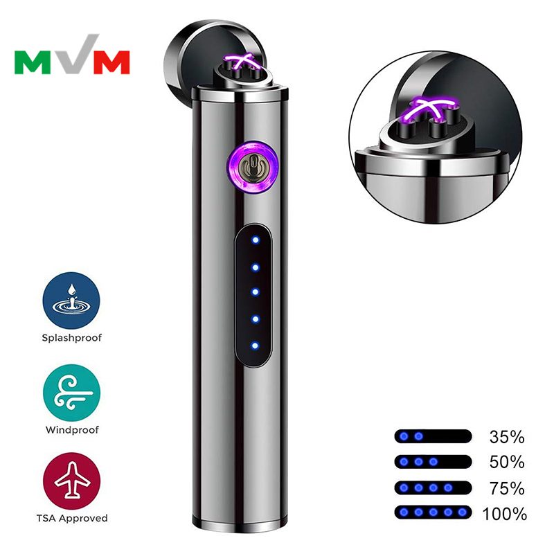 Portable Electronic Lighter USB Arc pipe Lighter with LED Button and Battery Indicator