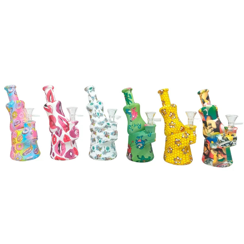 7“ Printed Silicone Beaker Bong with Glass Bowl