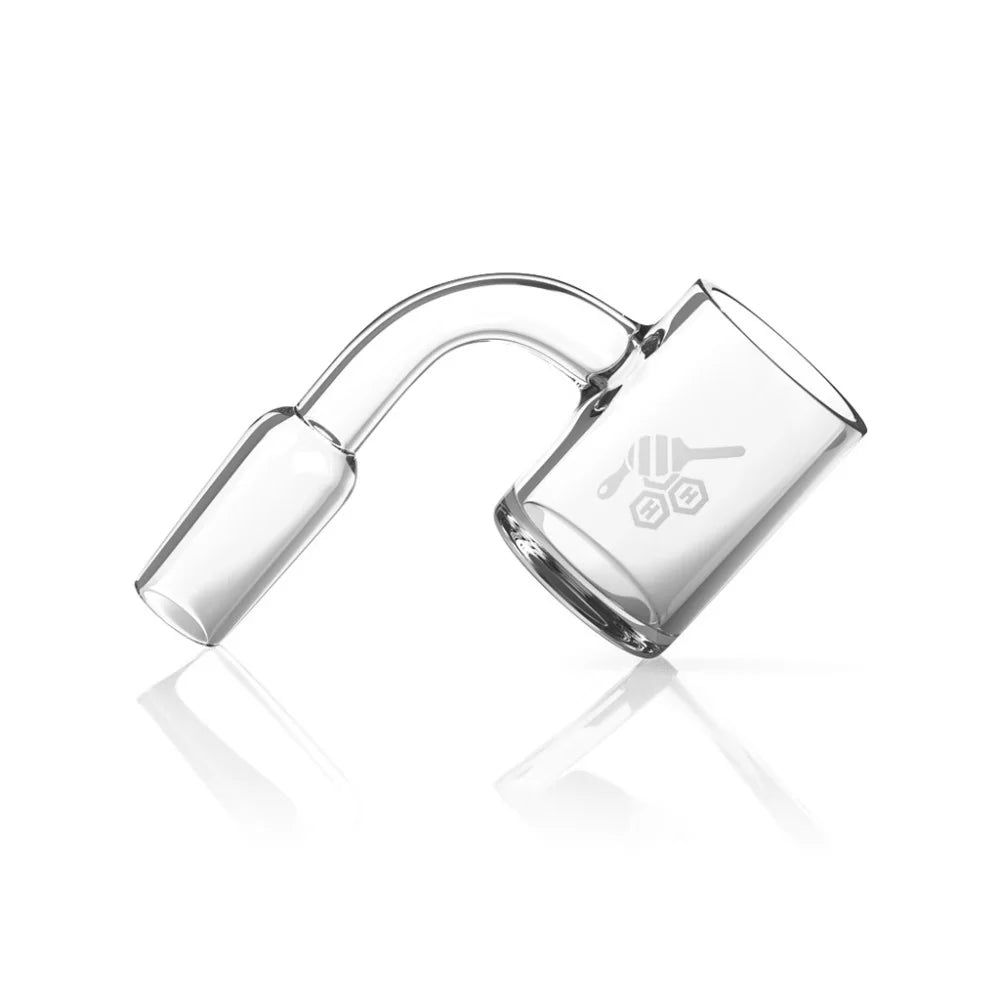 Honeybee Herb | 14mm Male Clear Bucket Quartz Banger – 90° White Line