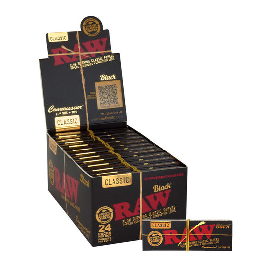 RAW | Black Natural Unrefined Artisan Connoisseur Papers w/ Tips – 1¼ Size