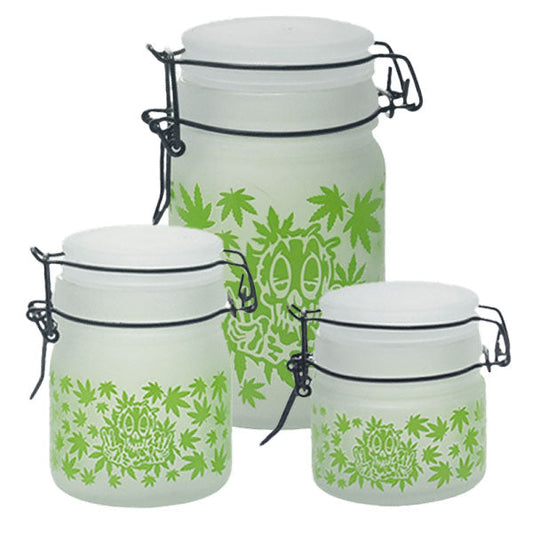Green Leaf Glass Storage Jar-Multiple Sizes Available [SMKZ-144]