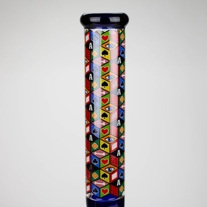 17" Color accented 7 mm glass water bong With Poker Design