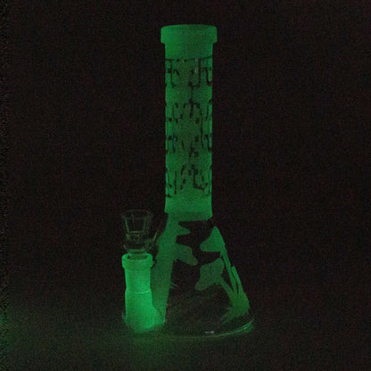 8" GLOW IN DARK BEAKER GLASS BONG_1