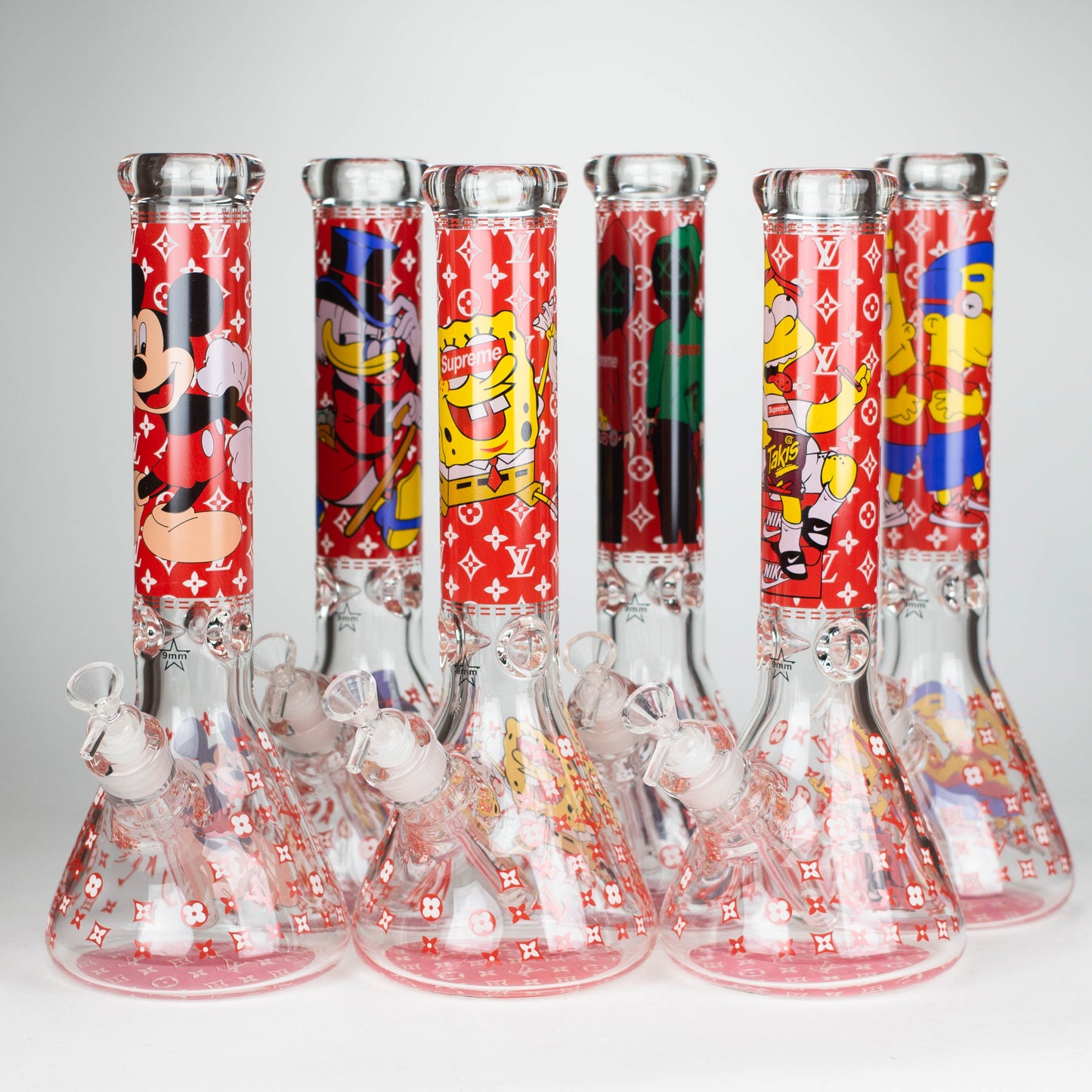 14" Cartoon Glow 9 mm glass bong