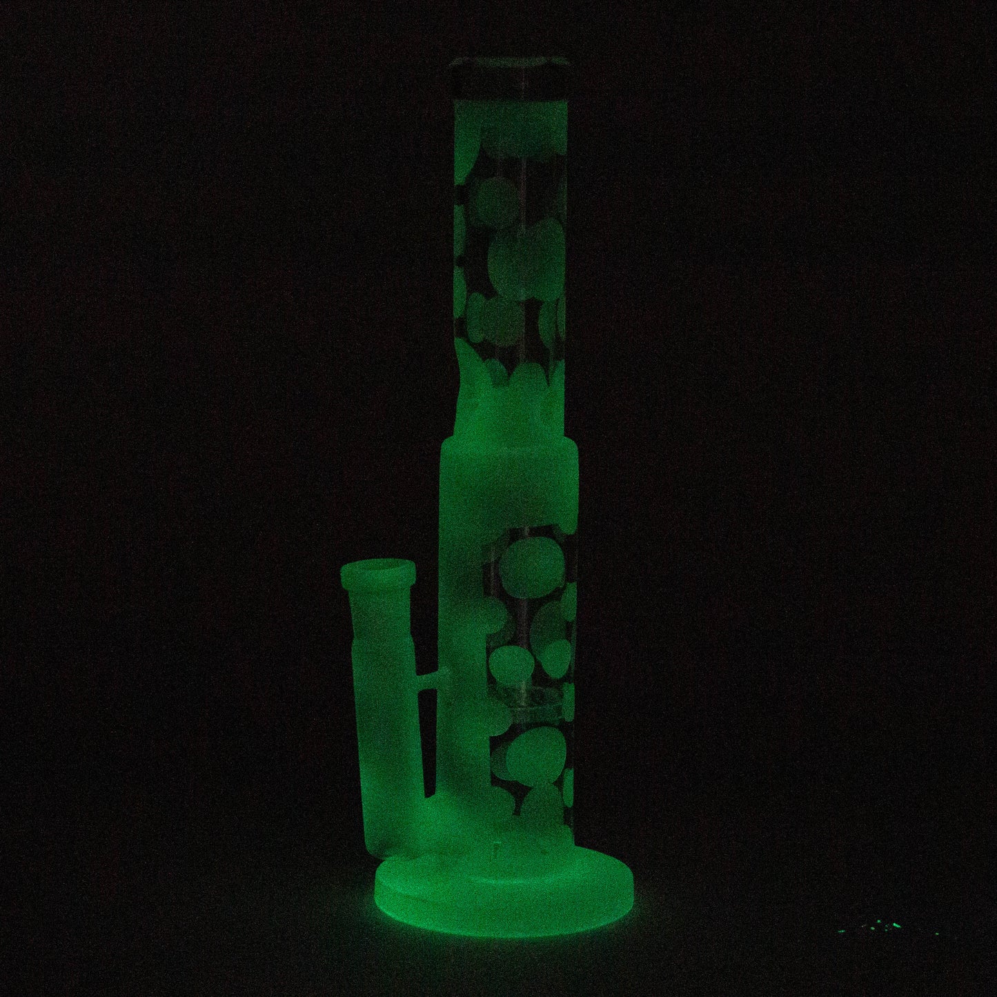 14" Glow in the dark straight tube glass bong with honey comb diffuser_1