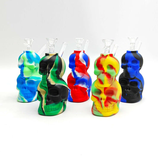 6" Double Skull Silicone Water Pipe_0