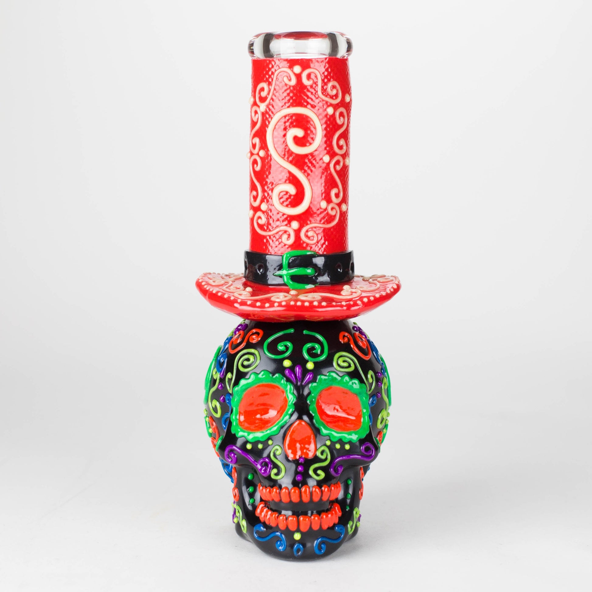 9" Wizard-Themed Sugar Skull Glow-in-the-Dark Glass Bong [SK14]_2