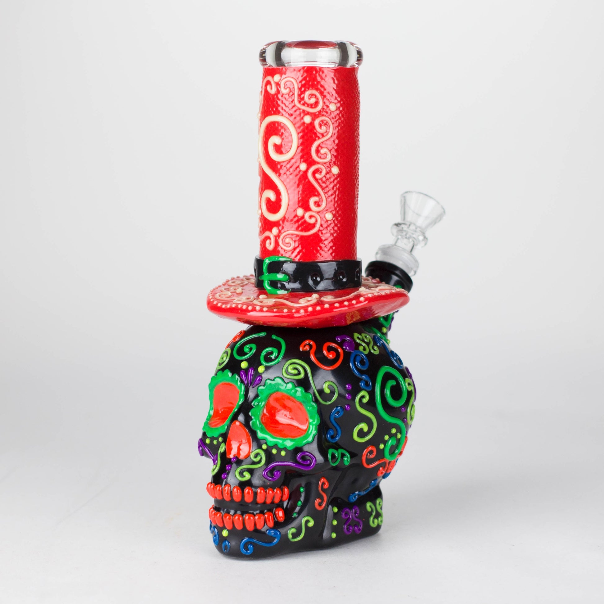 9" Wizard-Themed Sugar Skull Glow-in-the-Dark Glass Bong [SK14]_0