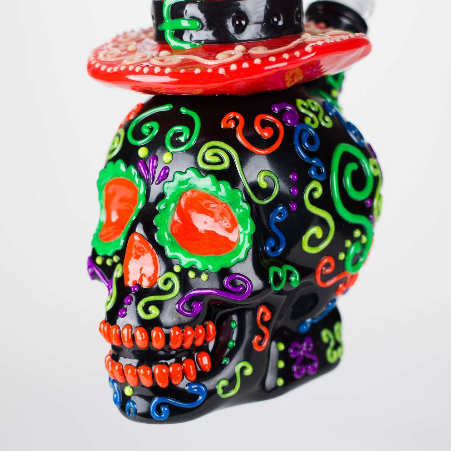 9" Wizard-Themed Sugar Skull Glow-in-the-Dark Glass Bong [SK14]_5