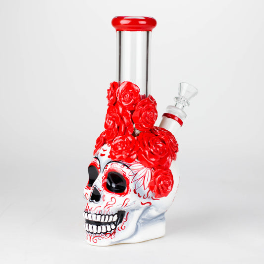 9" Rose sugar skull-themed glass bong [SK16]_0