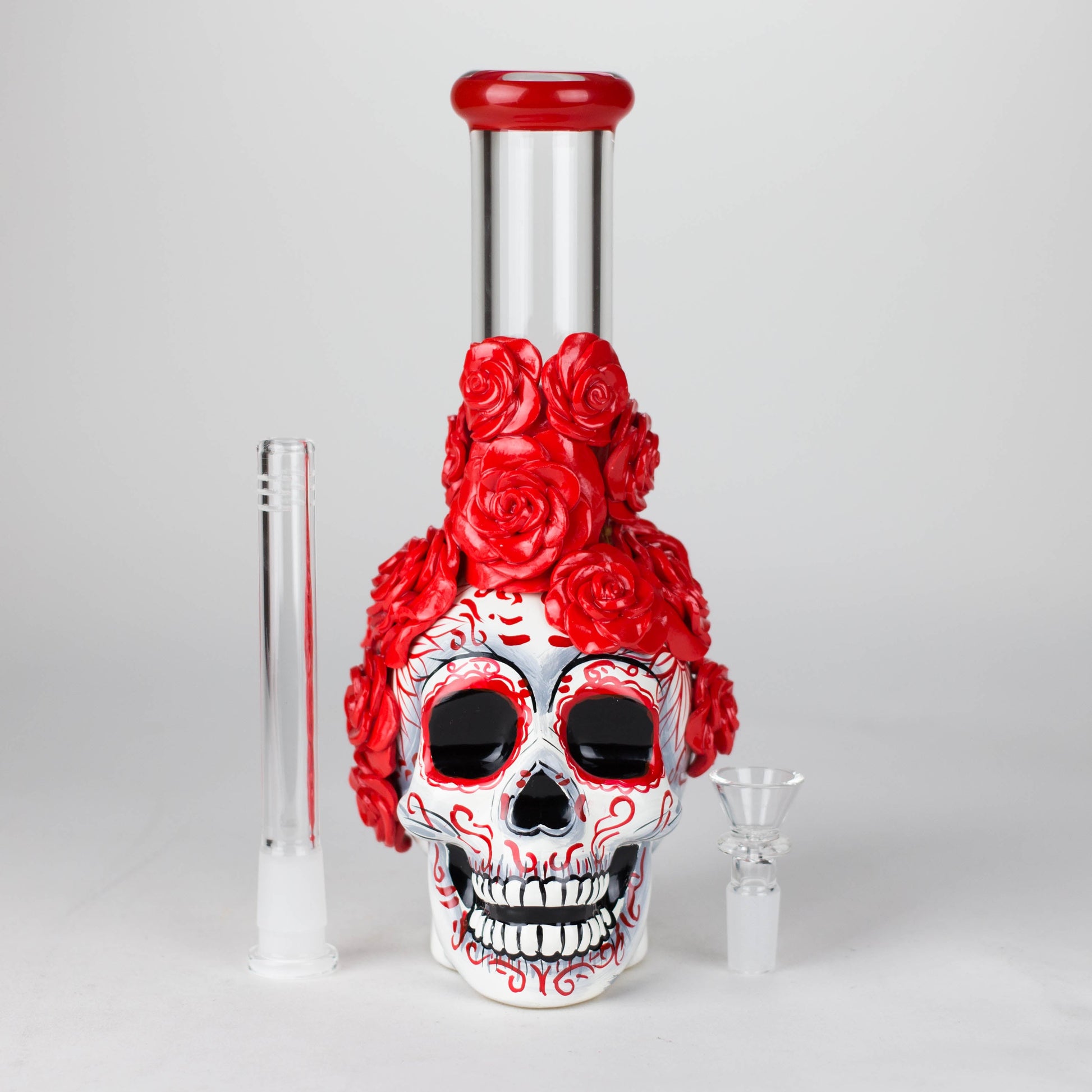 9" Rose sugar skull-themed glass bong [SK16]_7