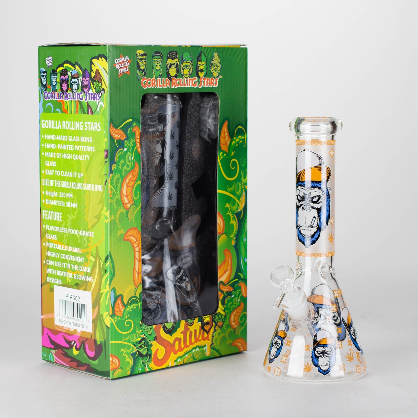10" Gorilla Designs Glow In The Dark beaker bong In the Box