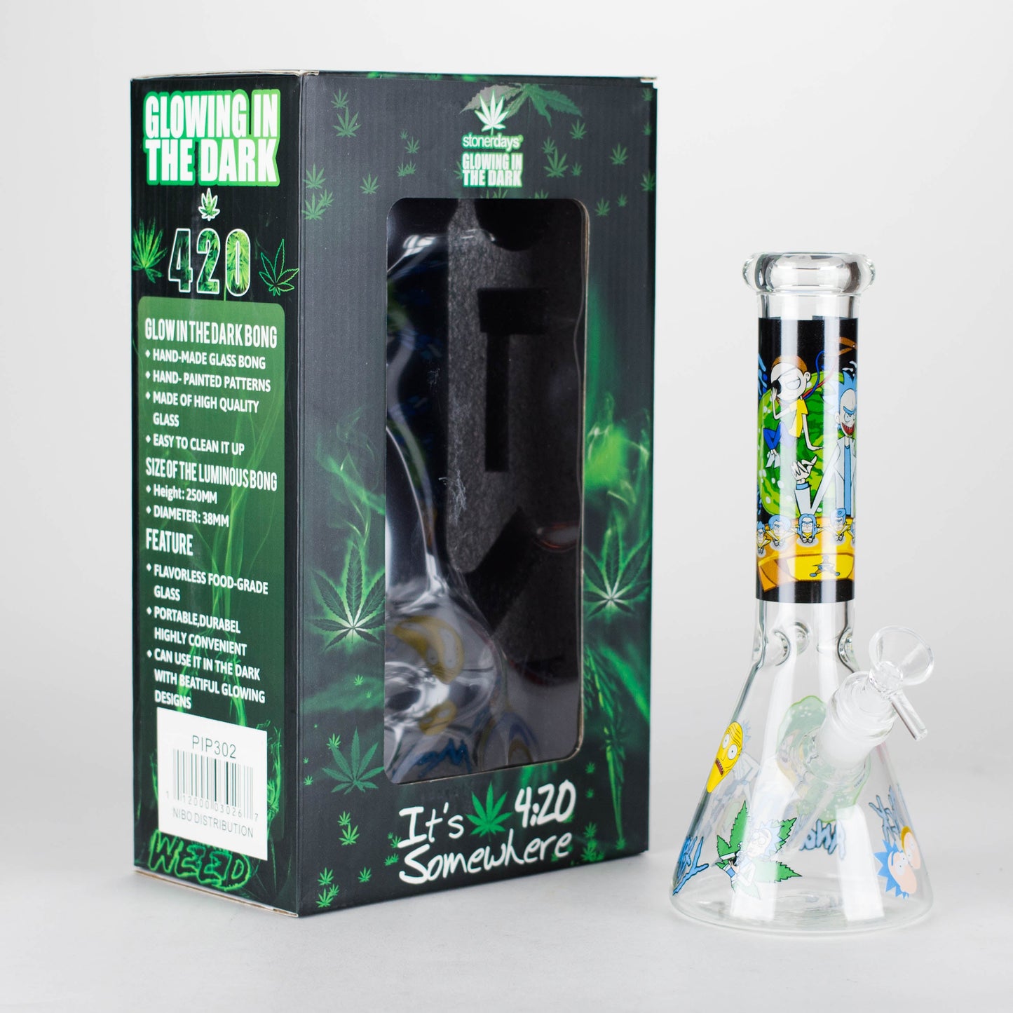 10" Cartoon Designs Glow In The Dark beaker bong In the Box