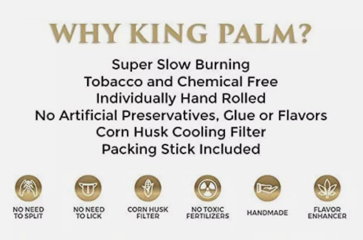 Infographic slide showing the pros of using king palm filter tips on a white background