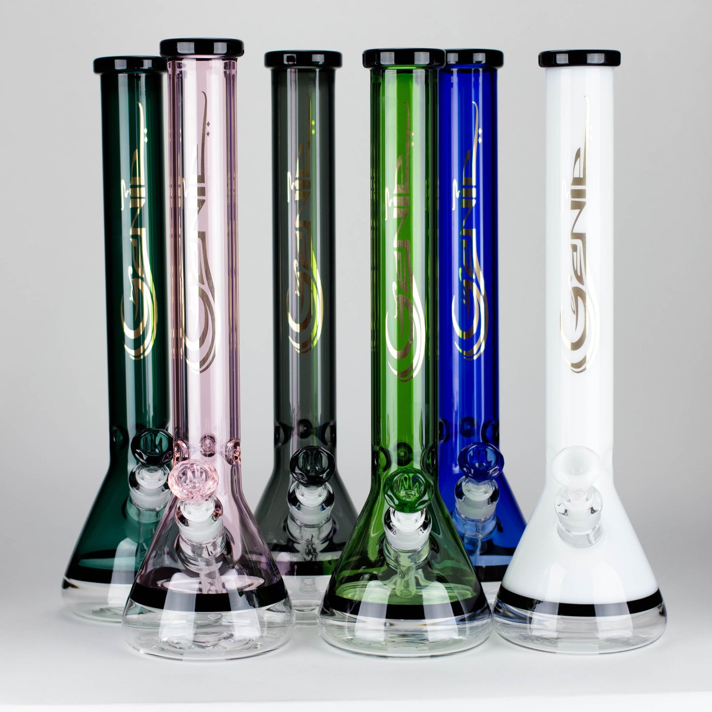 Genie | 18" 9 mm color-tube and clear-bottom beaker water bong