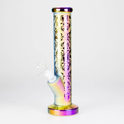 11″ Straight Tube Glass Bong – Electroplated Metallic Finish with Intricate Patterns [WP-M0090]