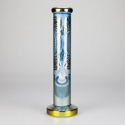 11″ Straight Tube Glass Bong – Electroplated Metallic Finish with Intricate Patterns [WP-M0090]
