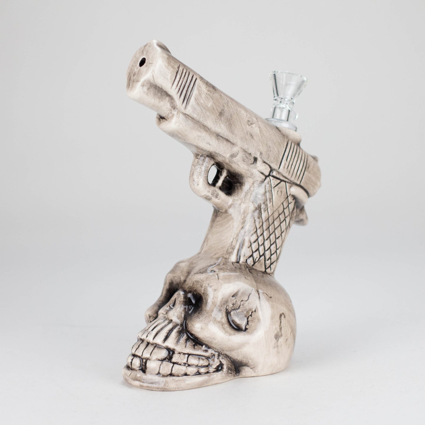 8" Skull Gun Ceramic Bong – Dark Art-Inspired Smoking Piece [ES090WP]
