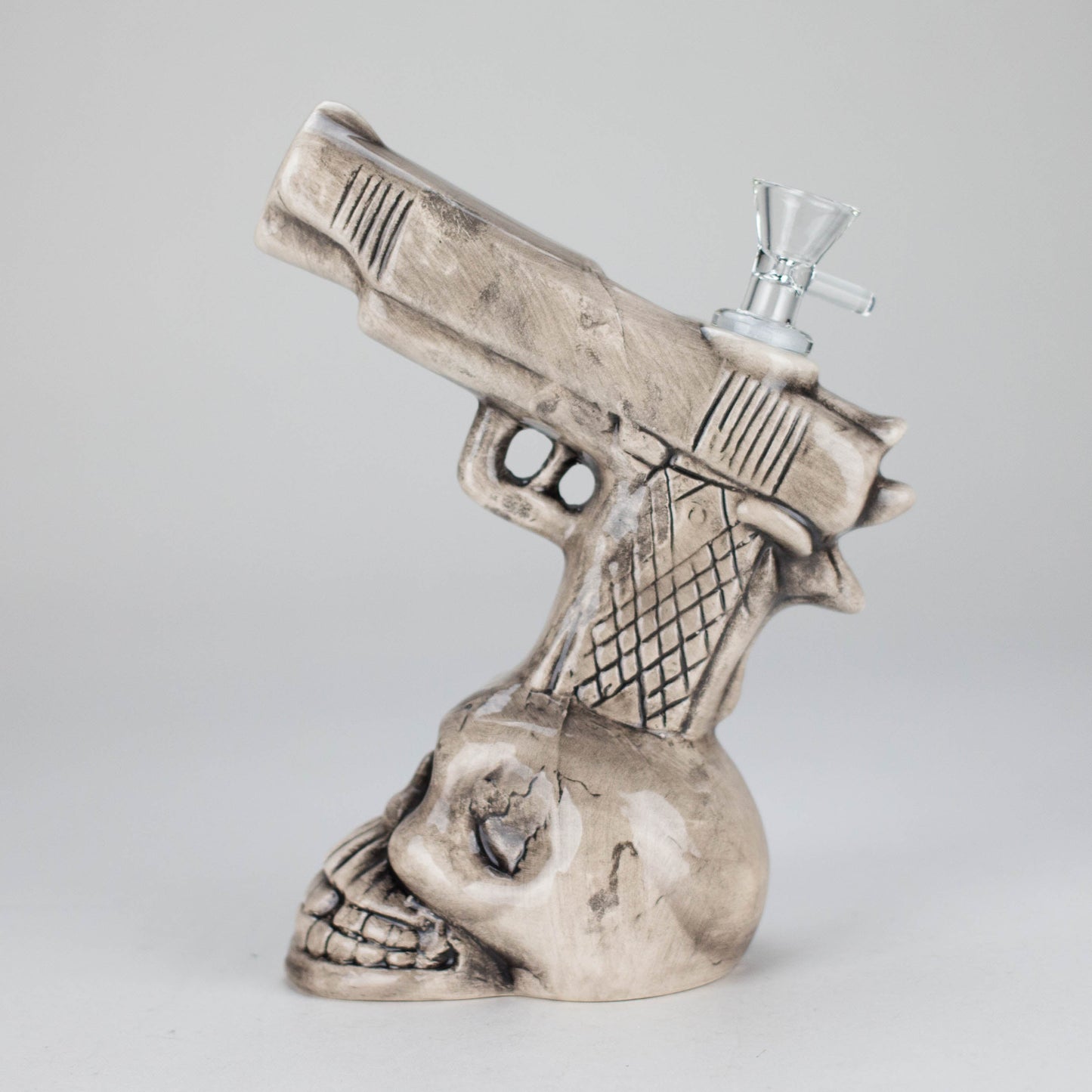 8" Skull Gun Ceramic Bong – Dark Art-Inspired Smoking Piece [ES090WP]