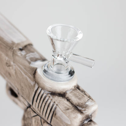 8" Skull Gun Ceramic Bong – Dark Art-Inspired Smoking Piece [ES090WP]