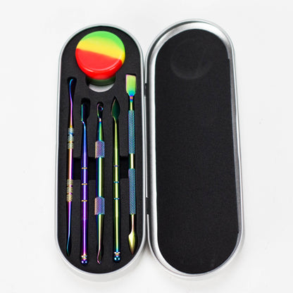 6 Pcs 440 Stainless Steel Dabber Tool Set with silicone jar-Rainbow [SMKE-103]