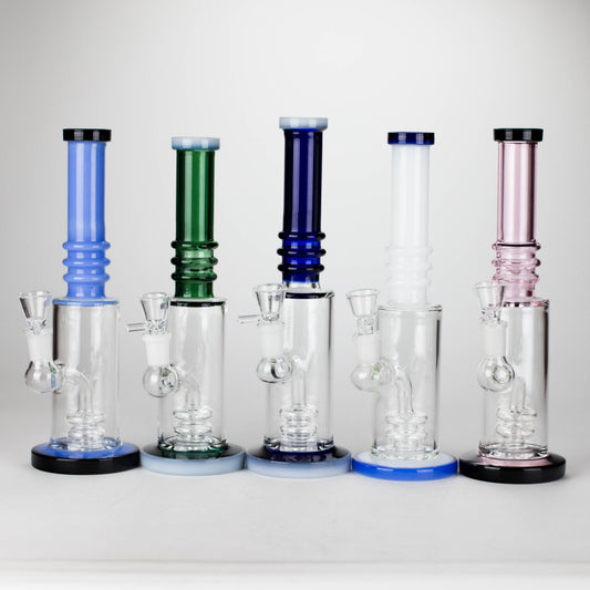11" Colour Tube Glass Bong with Water Diffuser | 14mm Bowl Joint | Stemless Design