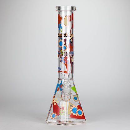 Cheech & Chong® Glass | 15" Tall Clear Power To The Flower Dual Chamber Hex Beaker Base Water Pipe