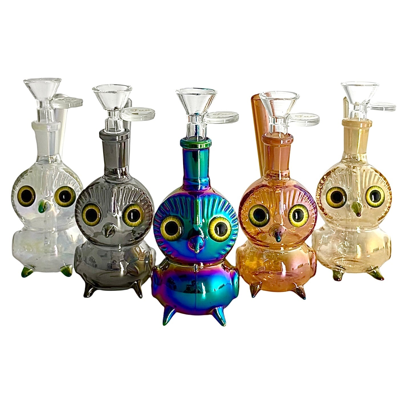 5.5" Owl Design Electroplate Glass Bong – Compact & Stemless